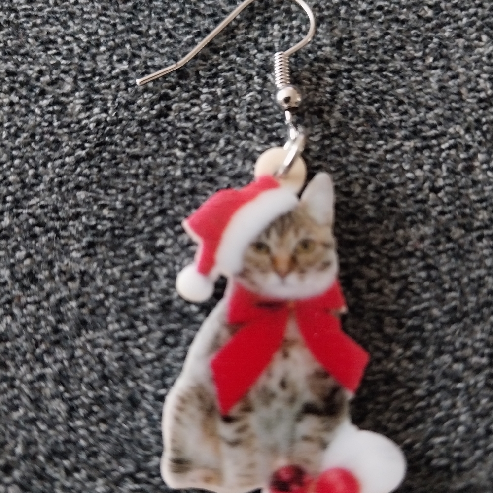Cute Christmas Cat Earrings made from 3d printer.  Acrylic.  NWOT
